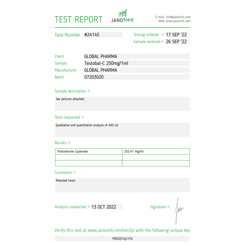 Testosterone Cypionate TESTOBAL-C 250mg 10x1ml Global Pharma